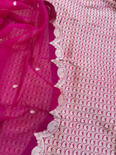 Load image into Gallery viewer, Pink Handwoven Pure Satin Silk Banarasi Suit Fabric with Organza Dupatta

