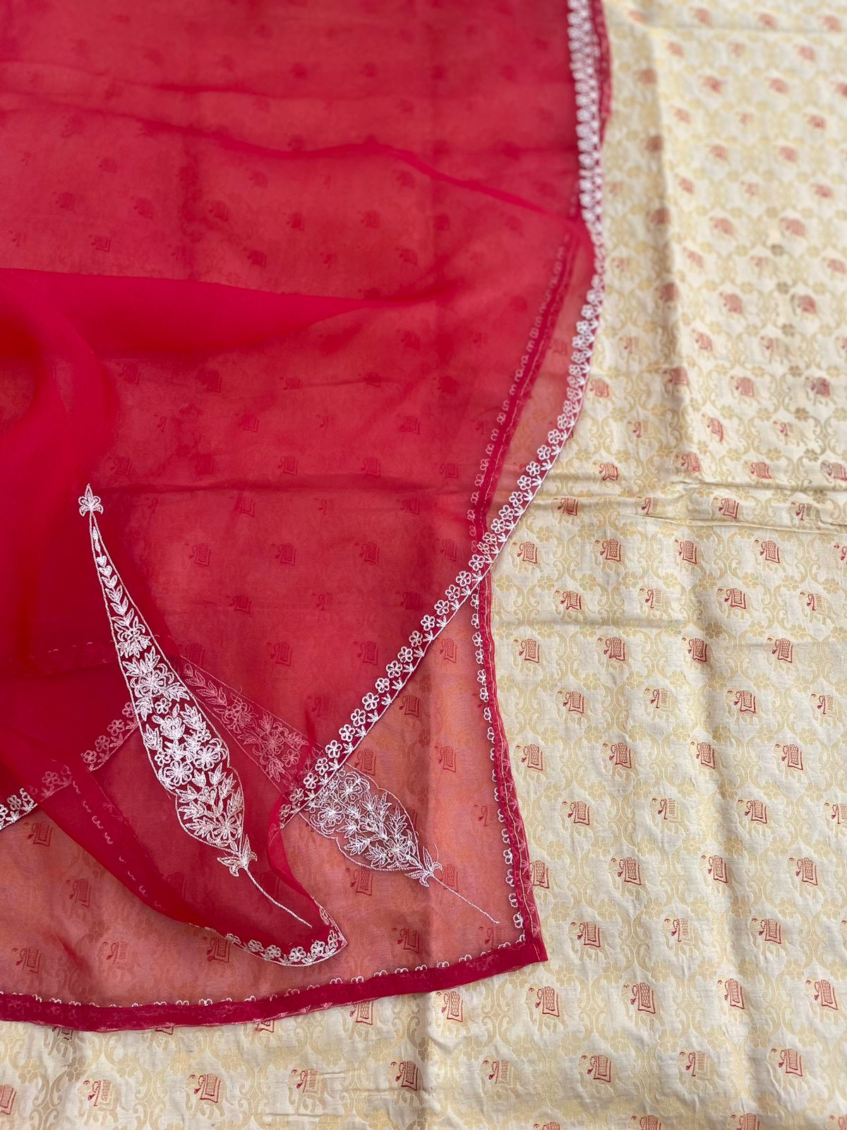 Gold Handwoven Shikargah Banarasi Suit Fabric