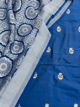 Load image into Gallery viewer, Blue Handwoven Pure Kataan Silk Banarasi Suit Fabric
