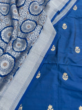 Load image into Gallery viewer, Blue Handwoven Pure Kataan Silk Banarasi Suit Fabric
