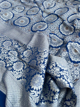 Load image into Gallery viewer, Blue Handwoven Pure Kataan Silk Banarasi Suit Fabric
