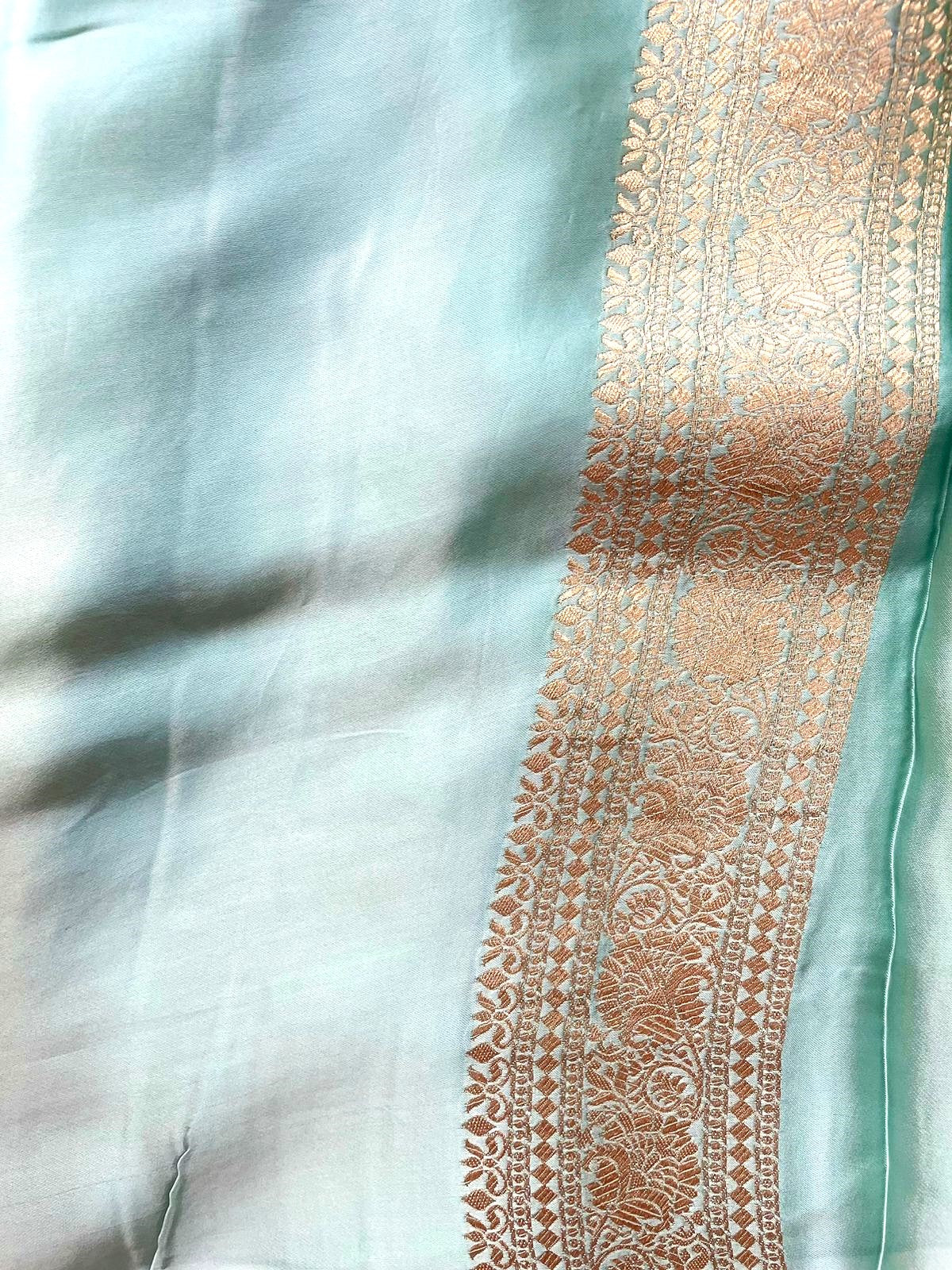 Green Banarasi Satin Saree Sona-Rupa Shikargah