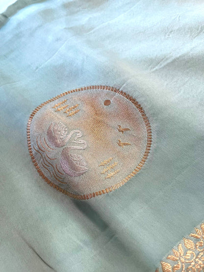 Green Banarasi Satin Saree Sona-Rupa Shikargah