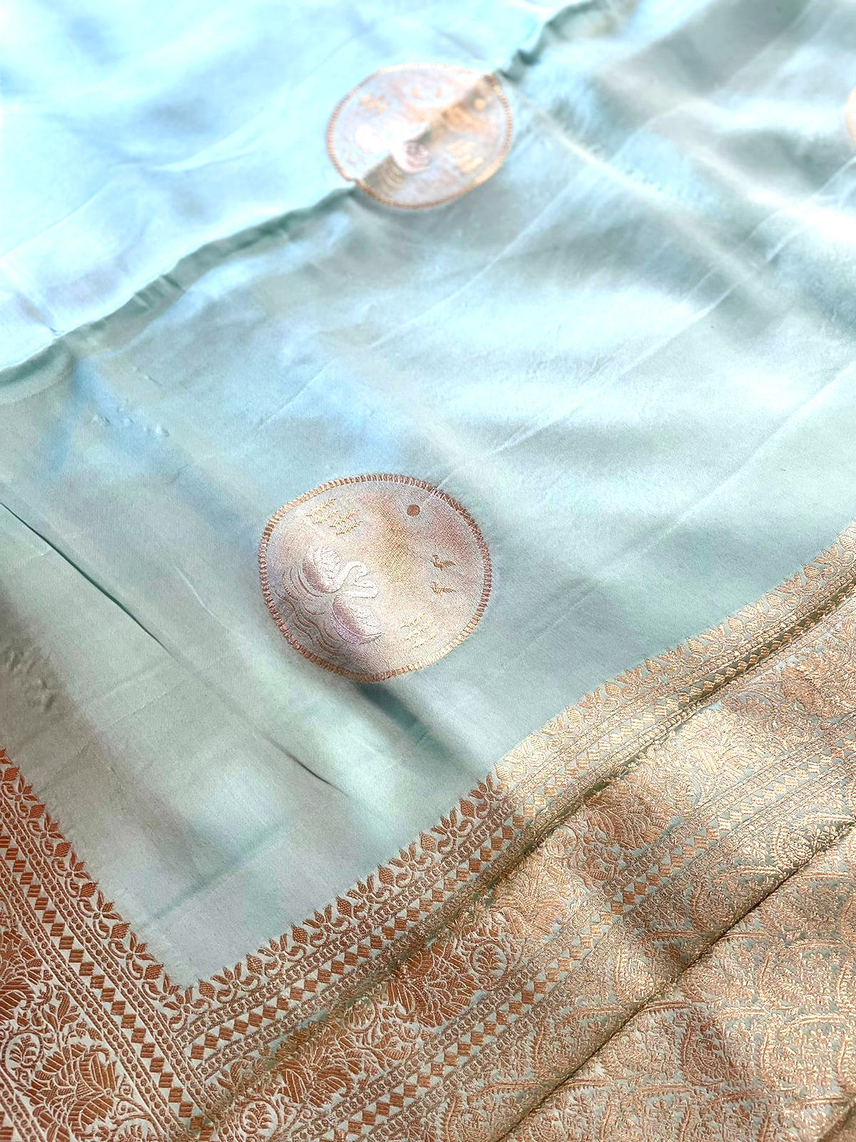 Green Banarasi Satin Saree Sona-Rupa Shikargah