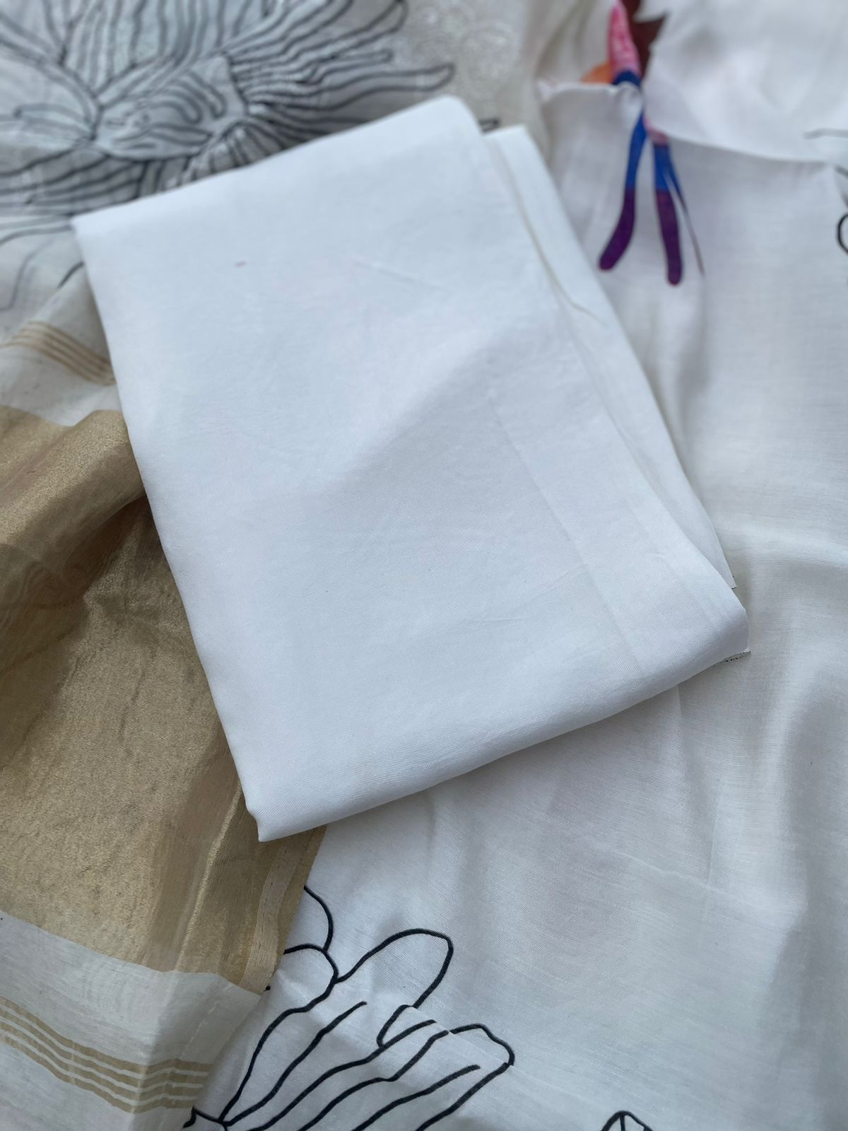 White Digital Printed Chanderi Cotton Banarasi Suit Fabric