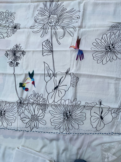 White Digital Printed Chanderi Cotton Banarasi Suit Fabric