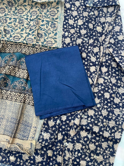 Blue Digital Printed Chanderi Cotton Banarasi Suit Fabric
