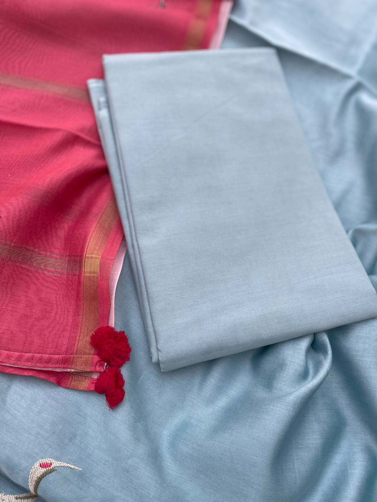 Sky Blue Digital Printed Chanderi Cotton Banarasi Suit Fabric