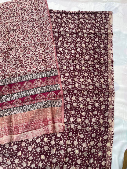 Maroon Digital Printed Chanderi Cotton Banarasi Suit Fabric