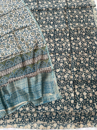 Green Digital Printed Chanderi Cotton Banarasi Suit Fabric