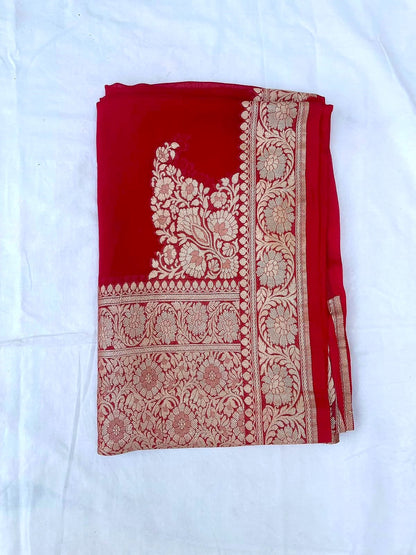 Red Georgette Banarasi Dupatta with Koniya Butas