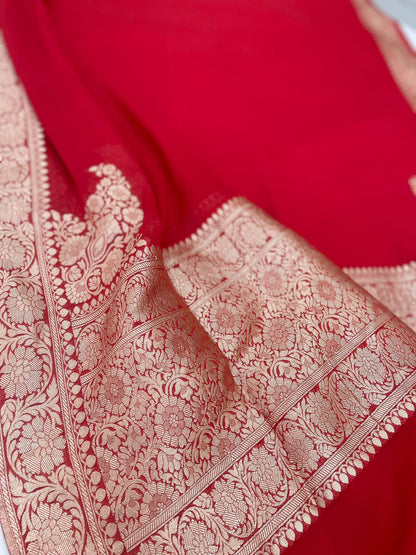 Red Georgette Banarasi Dupatta with Koniya Butas