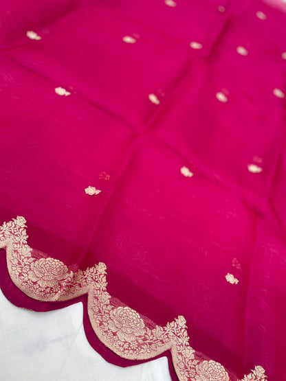 Red Handwoven Organza Kadhua Buti Banarasi Dupatta
