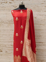 Load image into Gallery viewer, Red Banarasi Munga Silk Suit Set
