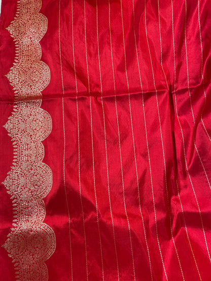 Red Handloom Kataan Silk Kadhua Buti Banarasi Saree