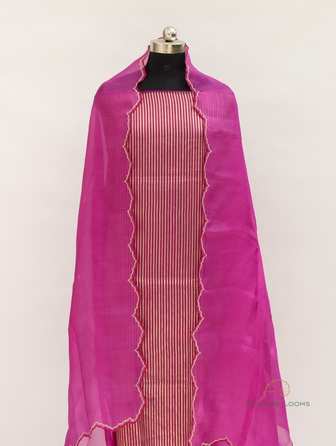 Pink Hand Embroidered Organza Dupatta