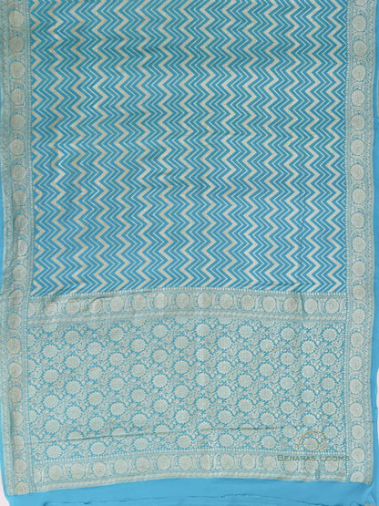 Blue Handloom Georgette Chevron Banarasi  Saree