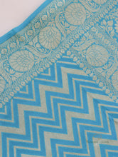 Load image into Gallery viewer, Blue Handloom Georgette Striped Banarasi  Saree

