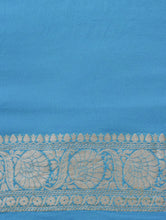 Load image into Gallery viewer, Blue Handloom Georgette Striped Banarasi  Saree
