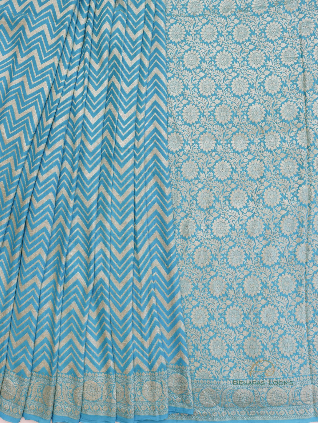 Blue Handloom Georgette Chevron Banarasi  Saree
