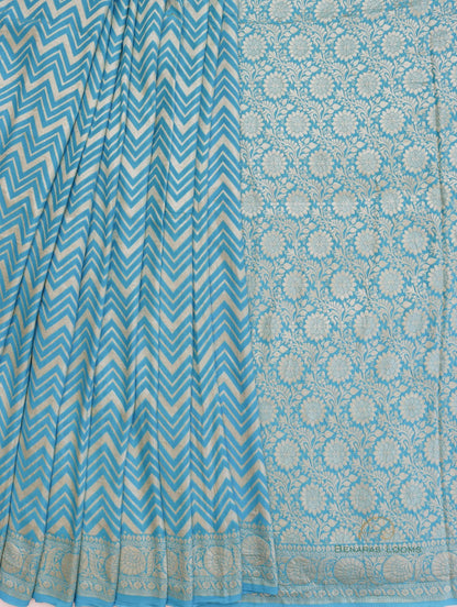 Blue Handloom Georgette Chevron Banarasi  Saree