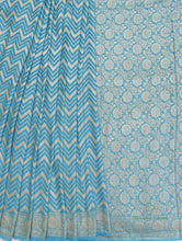 Load image into Gallery viewer, Blue Handloom Georgette Striped Banarasi  Saree
