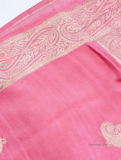 Pink Handloom Satin Silk Kadhua Butidar Banarasi Saree