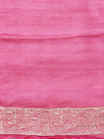Pink Handloom Satin Silk Kadhua Butidar Banarasi Saree