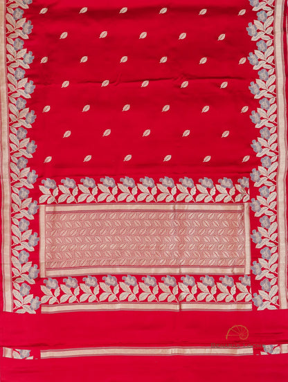 Red Handloom Satin Silk Kadhua Butidar Banarasi Saree