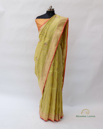 Pista Handwoven Pure Kataan Silk Banarasi Saree