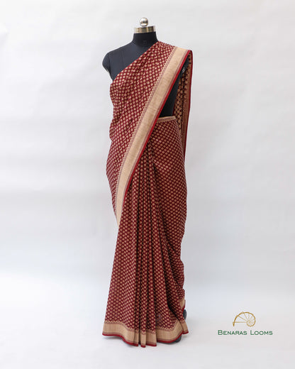 Maroon Pure Cotton Kataan Silk Jangla Handloom Banarasi Saree