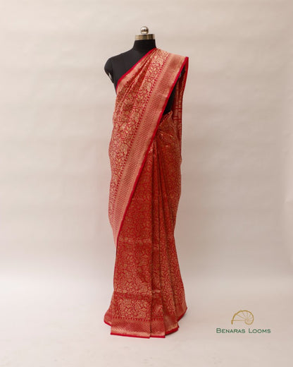 Pink Handwoven Pure Kataan Silk Jangla Banarasi Saree