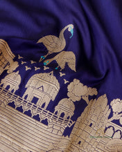 Load image into Gallery viewer, Navy Blue Handwoven Banarasi Pure Silk Dupatta
