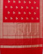 Load image into Gallery viewer, Red Handwoven Kataan Silk Banarasi Saree with Shikargah Motifs

