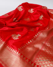 Load image into Gallery viewer, Red Handwoven Kataan Silk Banarasi Saree with Shikargah Motifs
