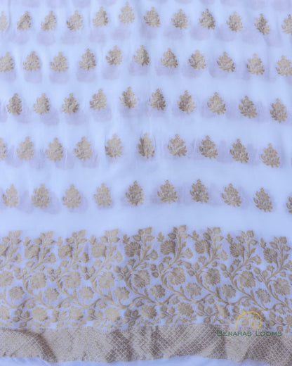 White Handwoven Georgette Banarasi Suit Set