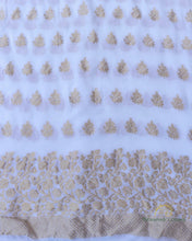 Load image into Gallery viewer, White Handwoven Georgette Banarasi Suit Set
