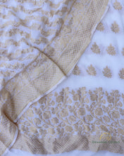 Load image into Gallery viewer, White Handwoven Georgette Banarasi Suit Set
