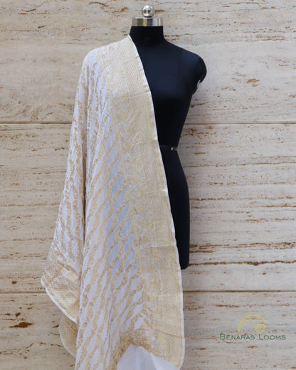 White Handwoven Georgette Banarasi Suit Set