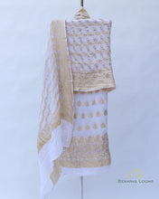 Load image into Gallery viewer, White Handwoven Georgette Banarasi Suit Set
