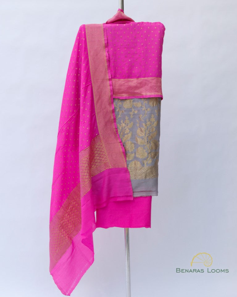 Gray Munga Silk Handwoven Banarasi Suit Set