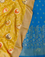 Load image into Gallery viewer, Blue Pure Munga Unstitched Banarasi Suit Set
