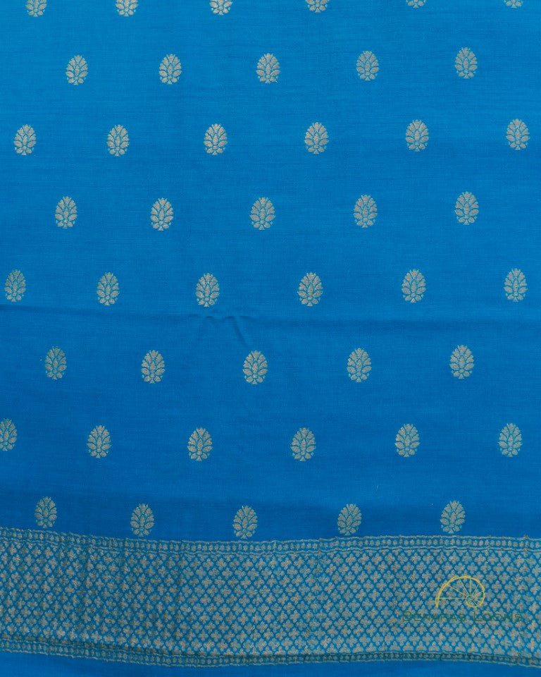 Blue Pure Munga Unstitched Banarasi Suit Set