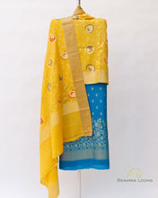 Load image into Gallery viewer, Blue Pure Munga Unstitched Banarasi Suit Set

