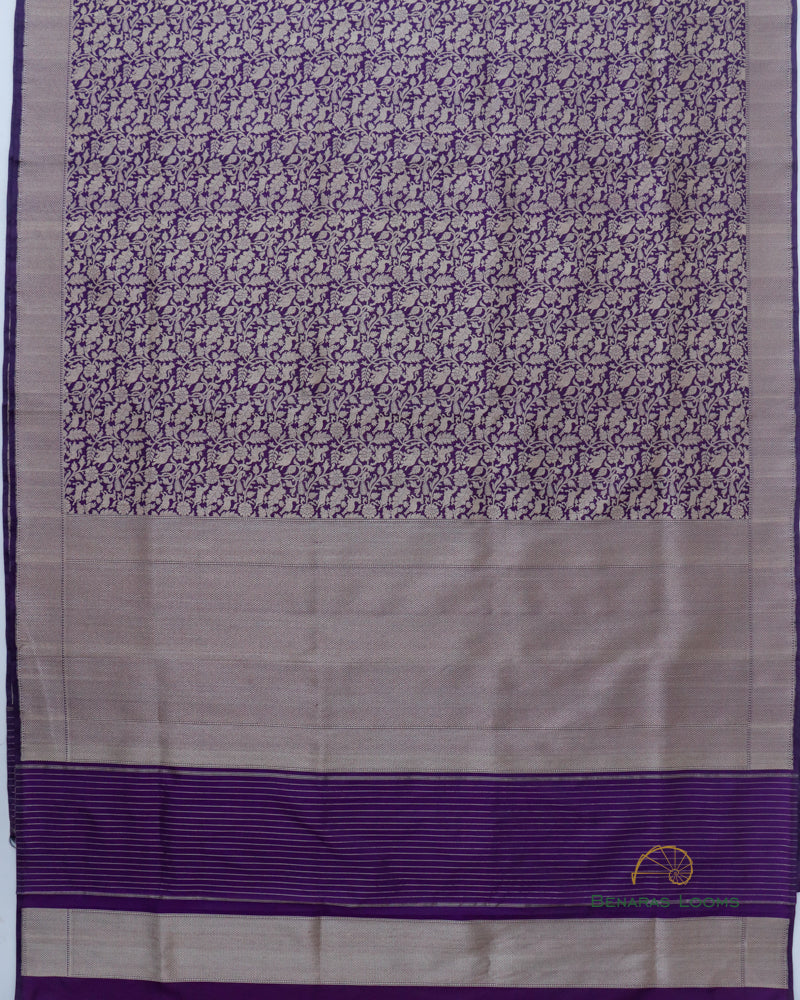 Handwoven Aubergine Pure Silk Banarasi Shikargah Saree
