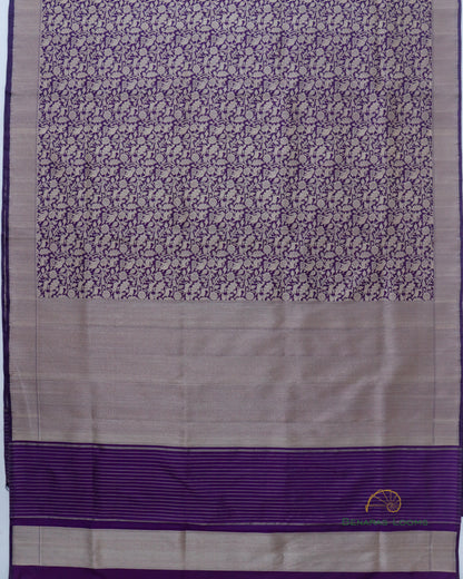 Handwoven Aubergine Pure Silk Banarasi Shikargah Saree