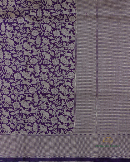 Purple Handloom Kataan Silk Shikargah Kadhua Jangla Banarasi Saree