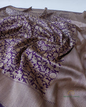 Load image into Gallery viewer, PRE-ORDER:Handwoven Aubergine Pure Silk Banarasi Shikargah Saree
