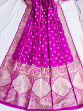 Load image into Gallery viewer, Purple Handwoven Pure Silk Mehrab Banarasi Lehenga
