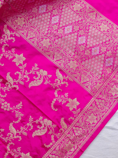 Pink Handwoven Banarasi Pure Silk Dupatta